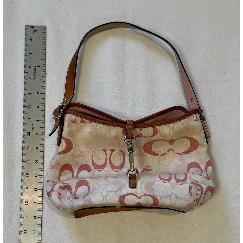Coach Hamptons Optic Signature Clip Hobo Bag 7028 Pink Pastel Vintage Purse READ - Picture 6 of 16